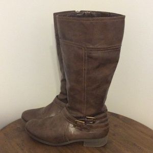 Brown faux leather boots